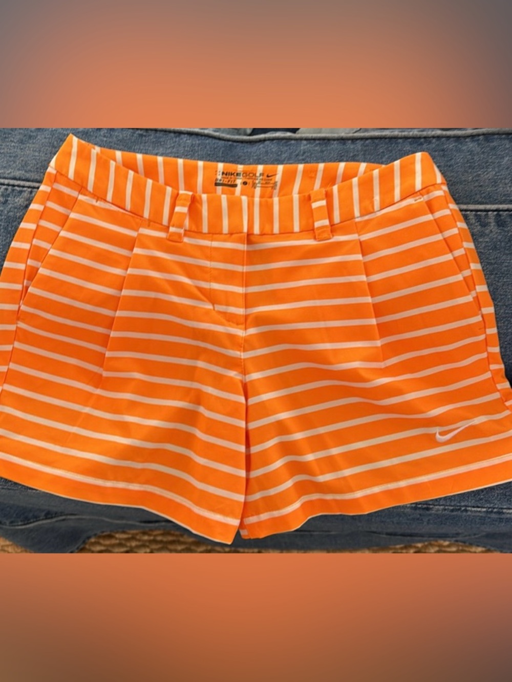 Nike Women's Orange and White Striped Golf Shorts